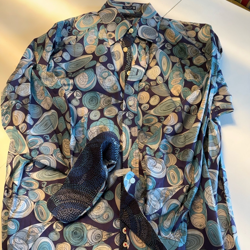Robert Graham Swirl Pattern Shirt in Blue and Cream